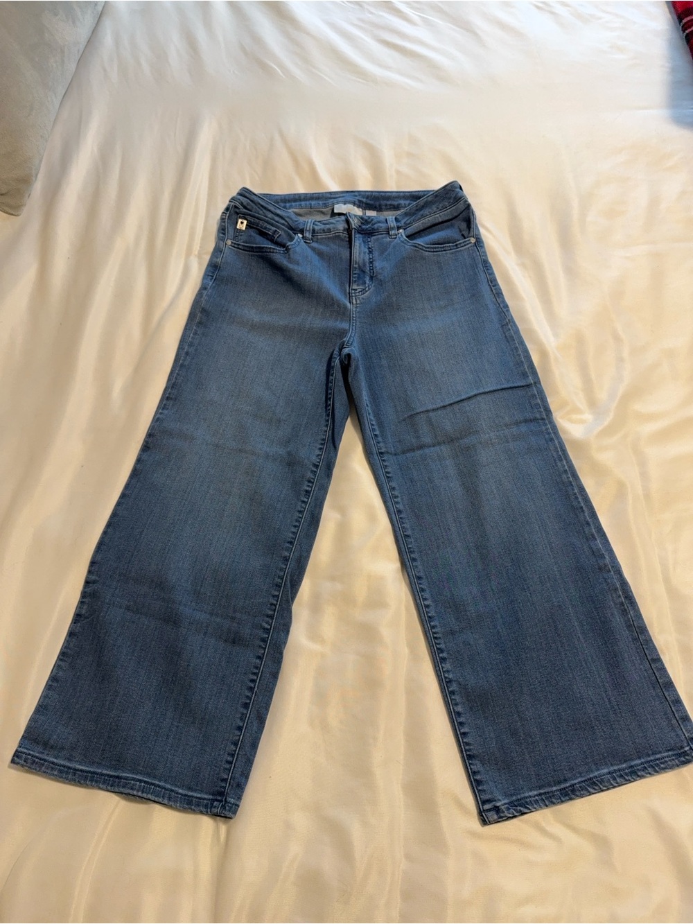 Belle by Kim Gravel Wide Leg Cropped Jeans in Blue Denim 10